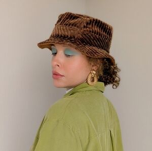 Camp High Vintage 90s Chocolate Brown Furry Courdroy Bucket Hat Y2K